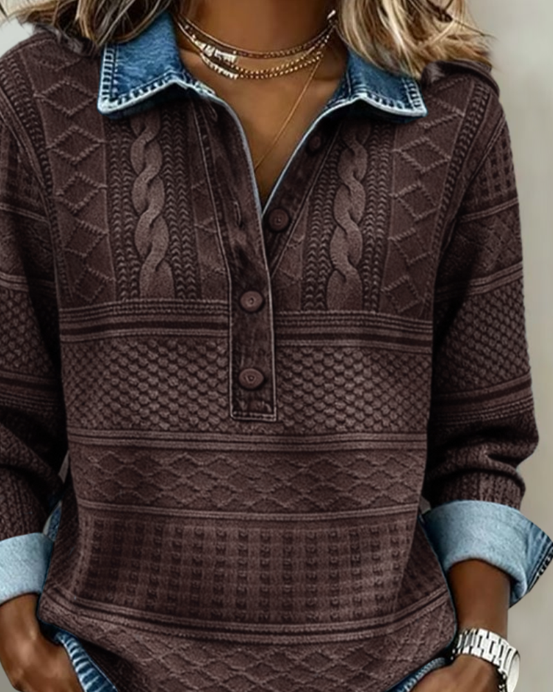 Émilie | Pull texturé à col boutonné