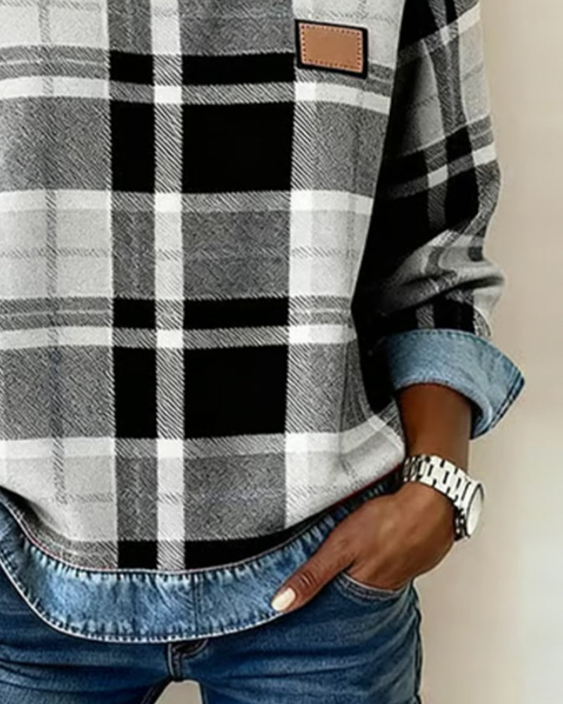 Élora | Chemise carreaux & denim