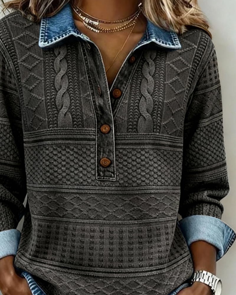 Émilie | Pull texturé à col boutonné