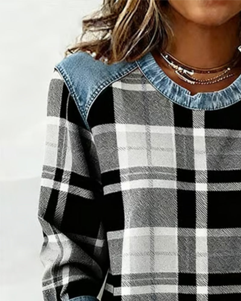 Élora | Chemise carreaux & denim