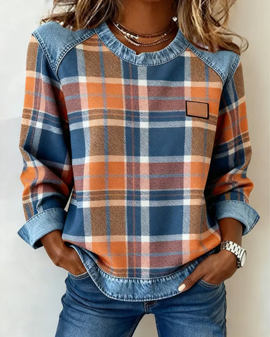 Élora | Chemise carreaux & denim