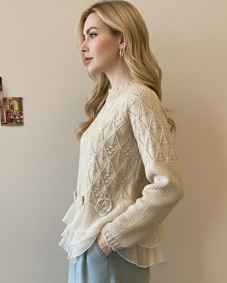 Camille | Pullover en maille délicate avec détails floraux